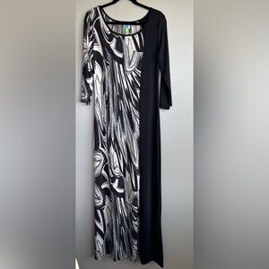 Touch Express Black White Pattern Long Sleeve Maxi Dress Women’s Size X-Large